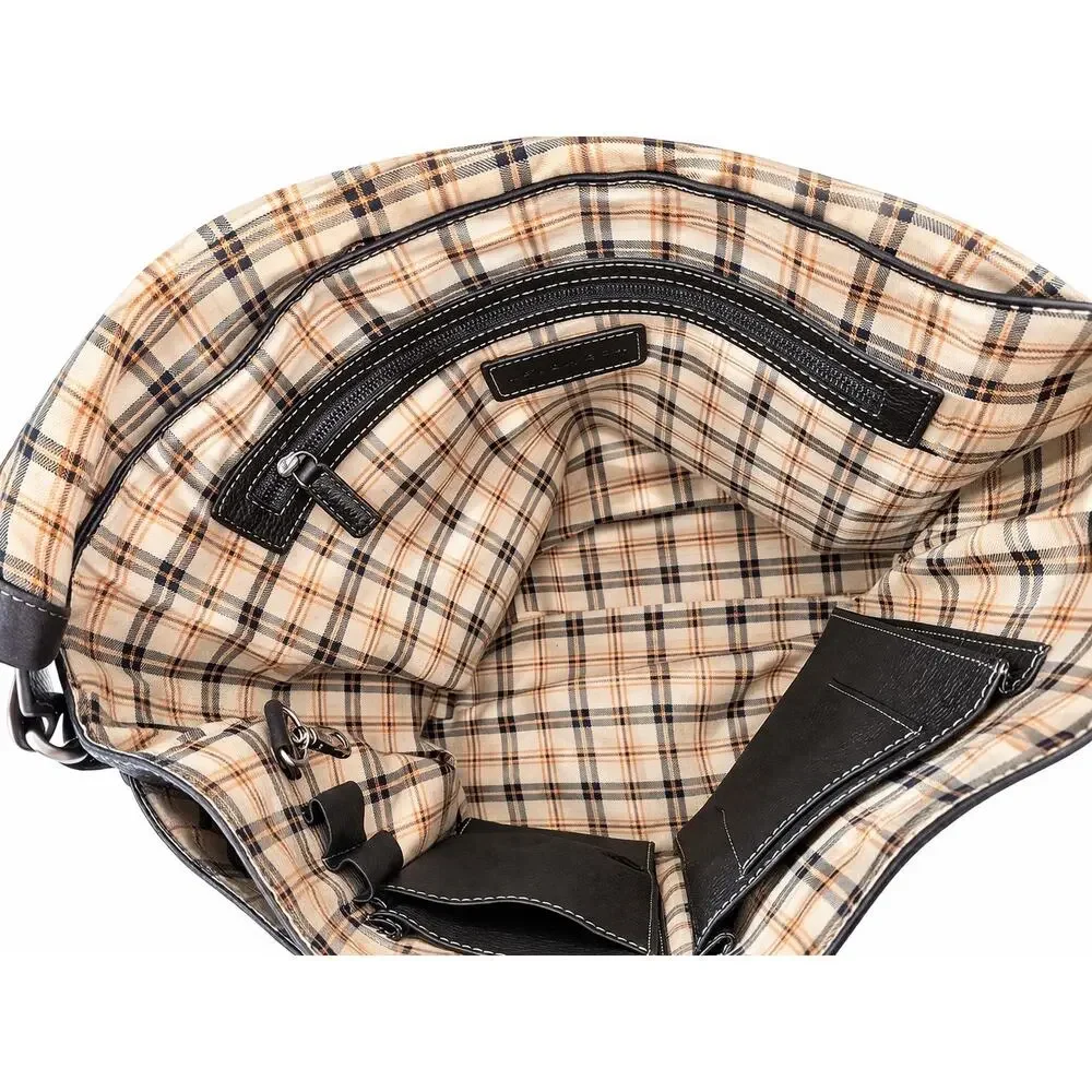 Levenger Black Leather Laptop Messenger Bag Plaid‎ Lined Quiet Luxury Officecore
